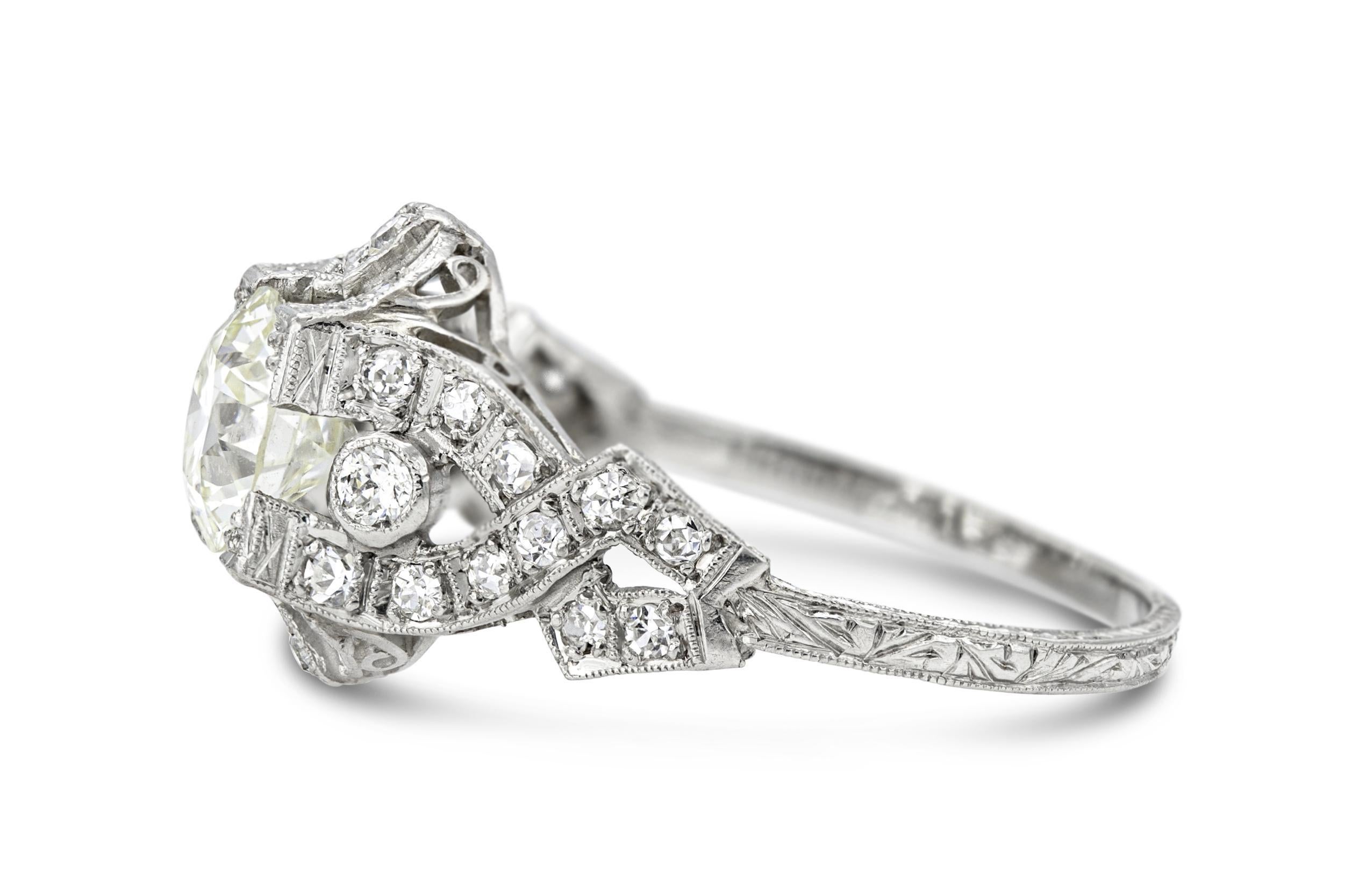 Antiker Art Deco 1930er Jahre 1,20 Karat Diamant Verlobungsring mit europäischem Schliff (Art déco) im Angebot