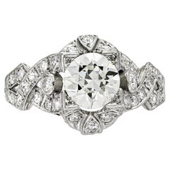 Antiker Art Deco 1930er Jahre 1,20 Karat Diamant Verlobungsring mit europäischem Schliff