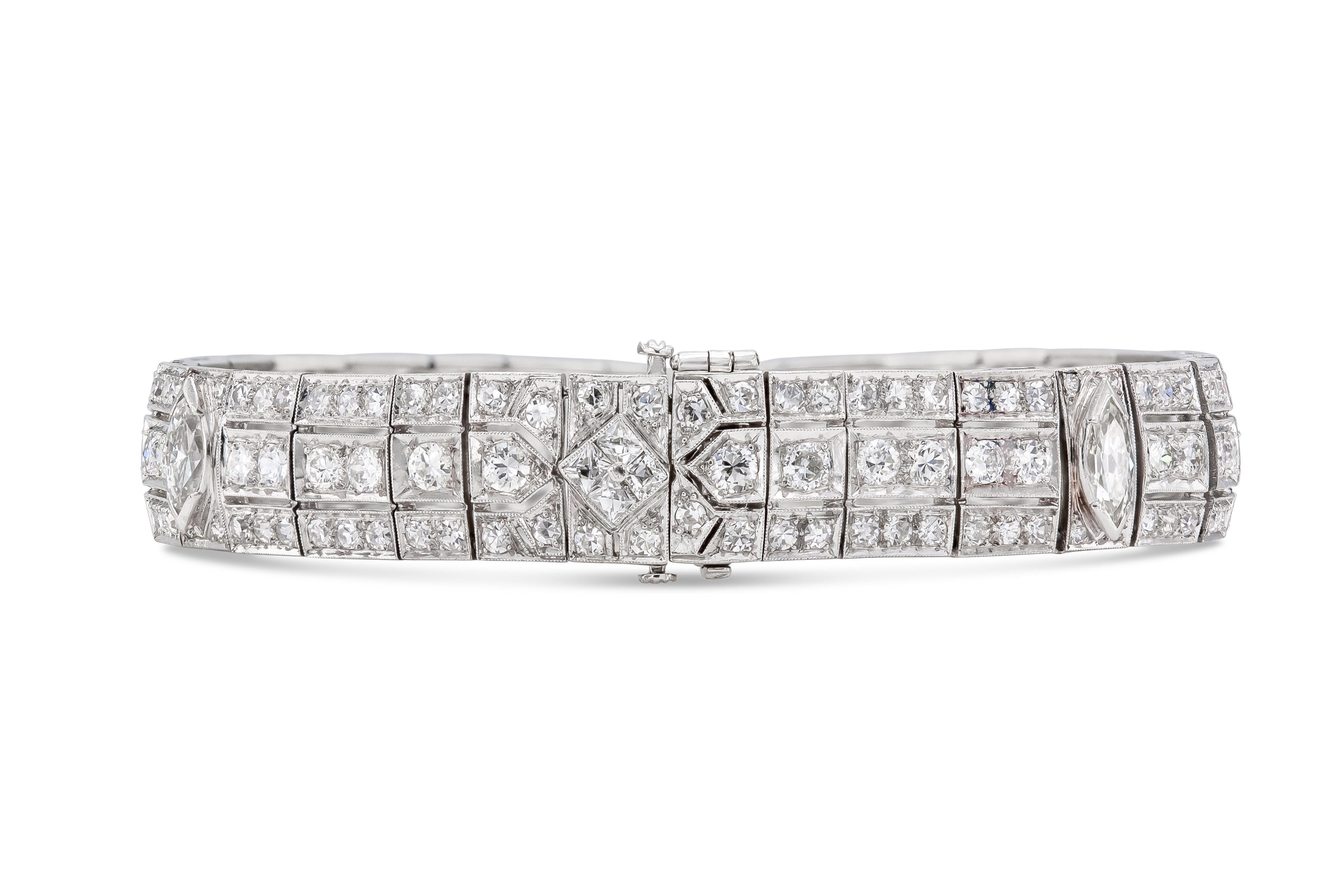 Antique Art Deco 1930s 12.00 Carat Diamond Bracelet (Art déco) im Angebot