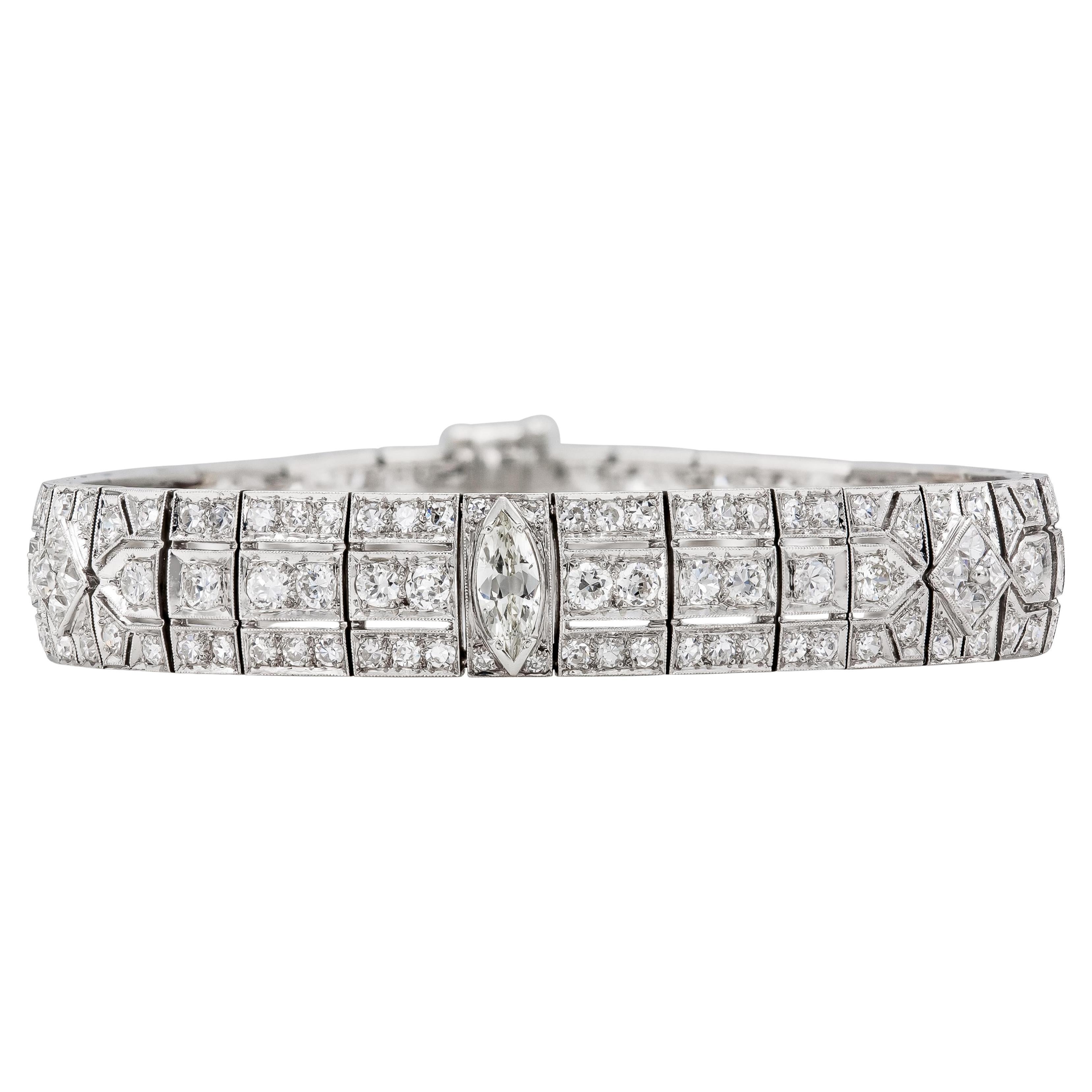 Antique Art Deco 1930s 12.00 Carat Diamond Bracelet
