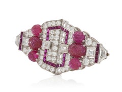 Antike Art Deco 1930er Jahre 12,00 Karat Rubin & 7,40 Karat Diamant Double Clip-Brosche