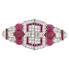 Antique Art Deco 1930s 12.00 Carat Ruby & 7.40 Carat Diamond Double Clip Brooch