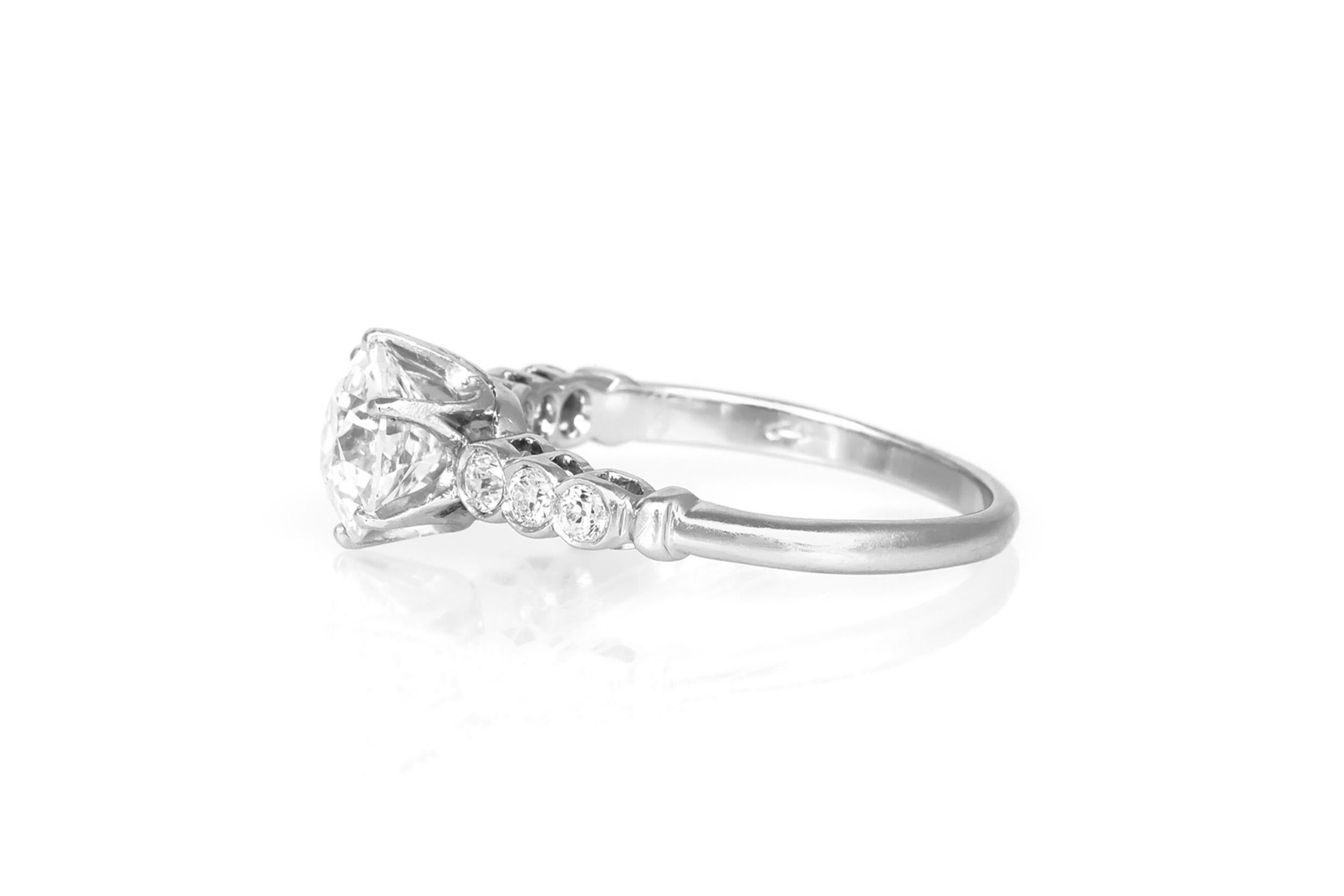 Art Déco Anello di fidanzamento antico Art Deco 1930 da 1,25 carati con diamanti taglio europeo in vendita