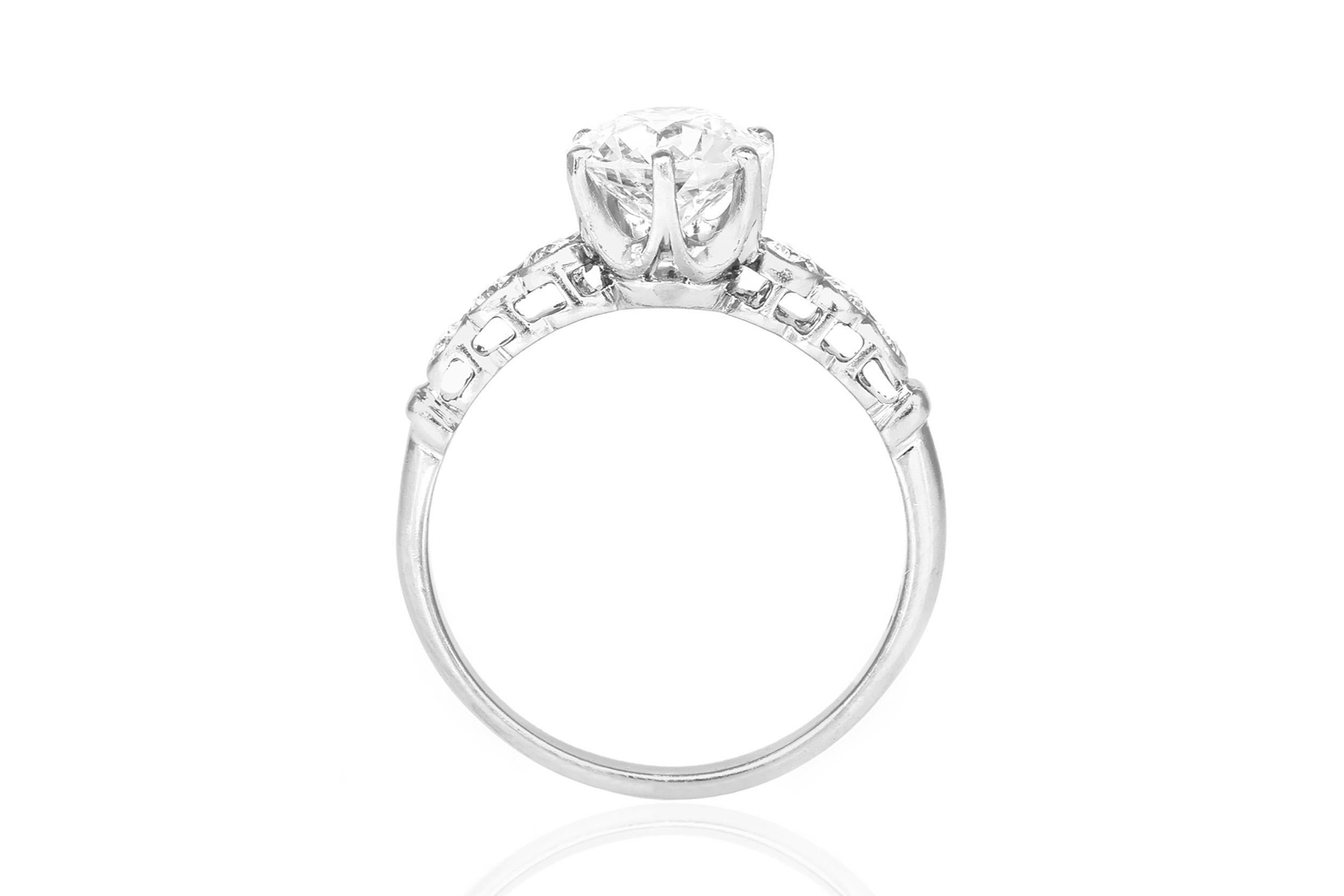 Taglio antico europeo Anello di fidanzamento antico Art Deco 1930 da 1,25 carati con diamanti taglio europeo in vendita