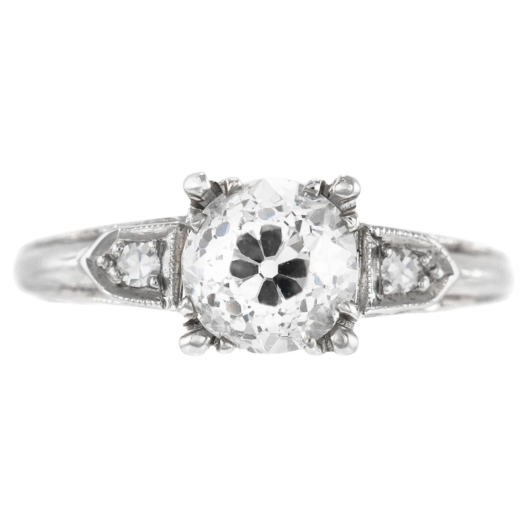 Antique Art Deco 1930s 1.25 Carat Old European Cut Diamond Engagement Ring