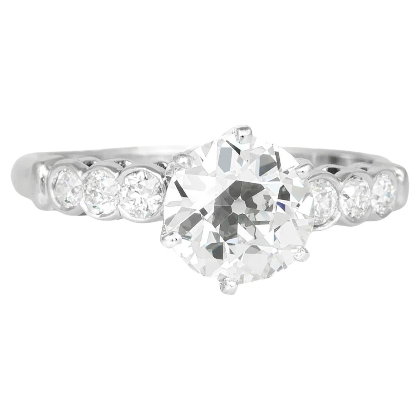 Anello di fidanzamento antico Art Deco 1930 da 1,25 carati con diamanti taglio europeo in vendita