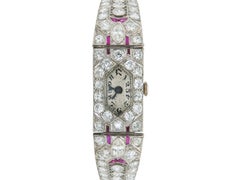 Antique Art Deco 1930s 12.50 Carat Diamond Watch with Rubies