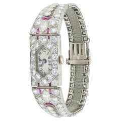 Antique Art Deco 1930s 12.50 Carat Diamond Watch with Rubies
