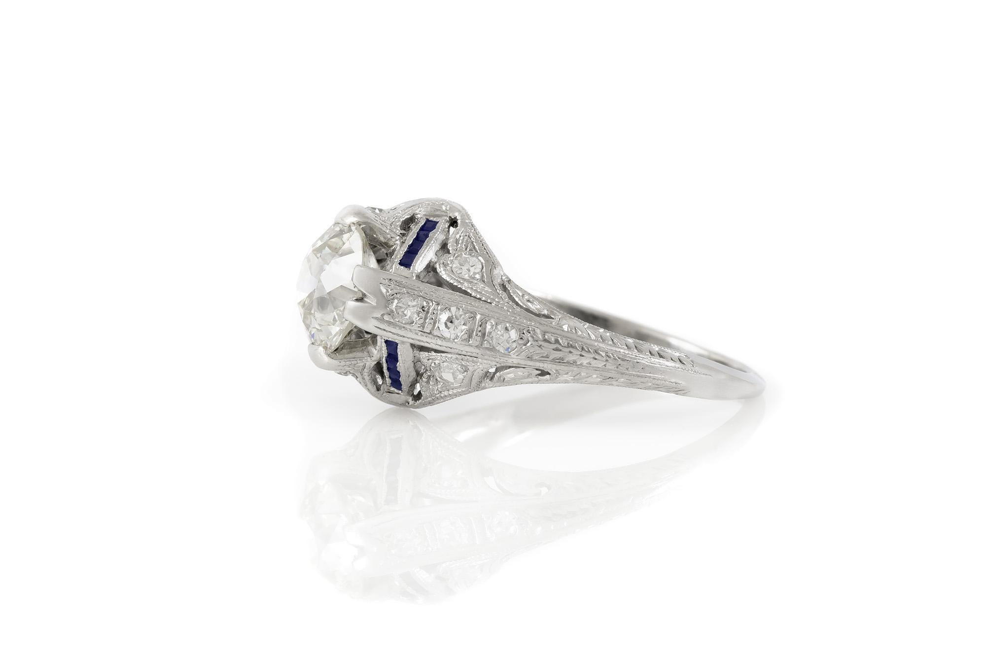 Antique Art Deco 1930s 1.30 Carat Old European Cut Diamond Engagement Ring Art Decó en venta