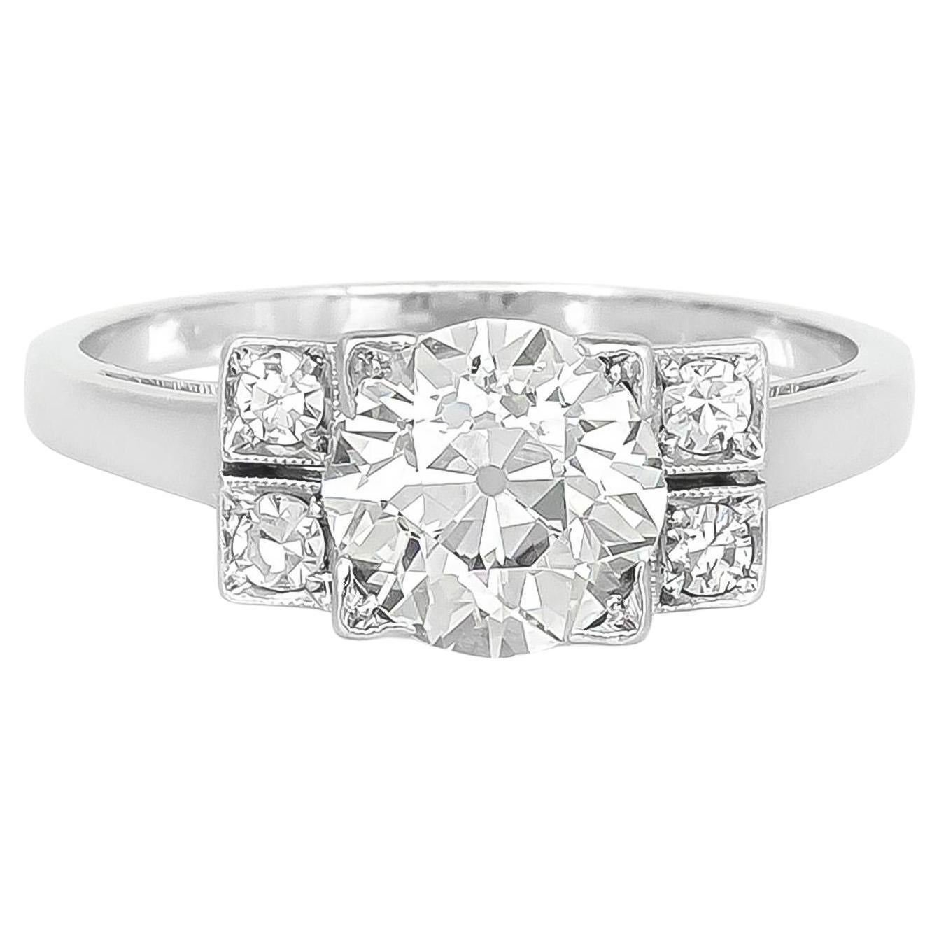 Antique Art Deco 1930s 1.30 Carat Old European Cut Diamond Engagement Ring