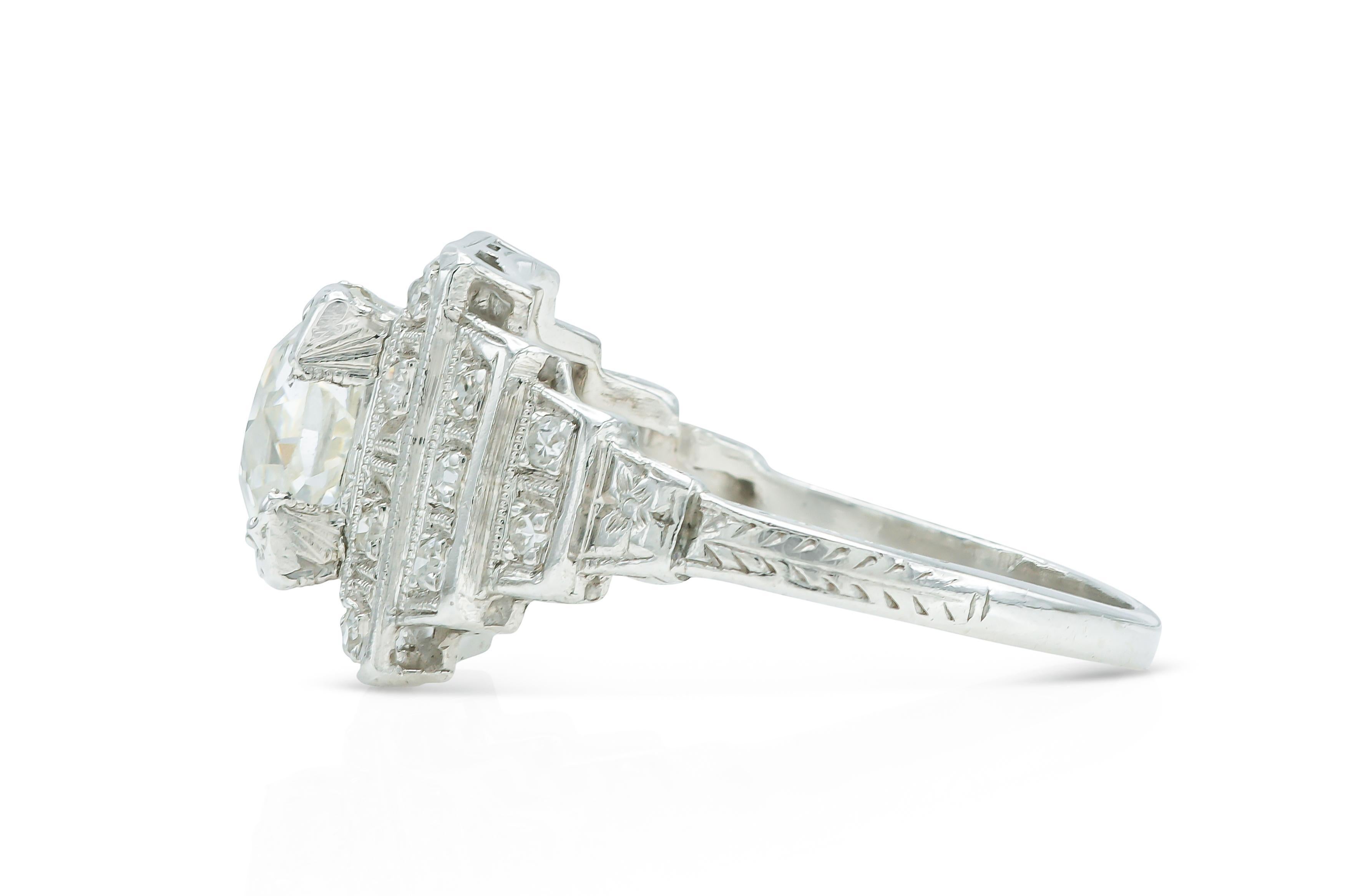 Art Déco Anello di fidanzamento con diamante antico taglio europeo da 1,36 carati Art Deco 1930 in vendita