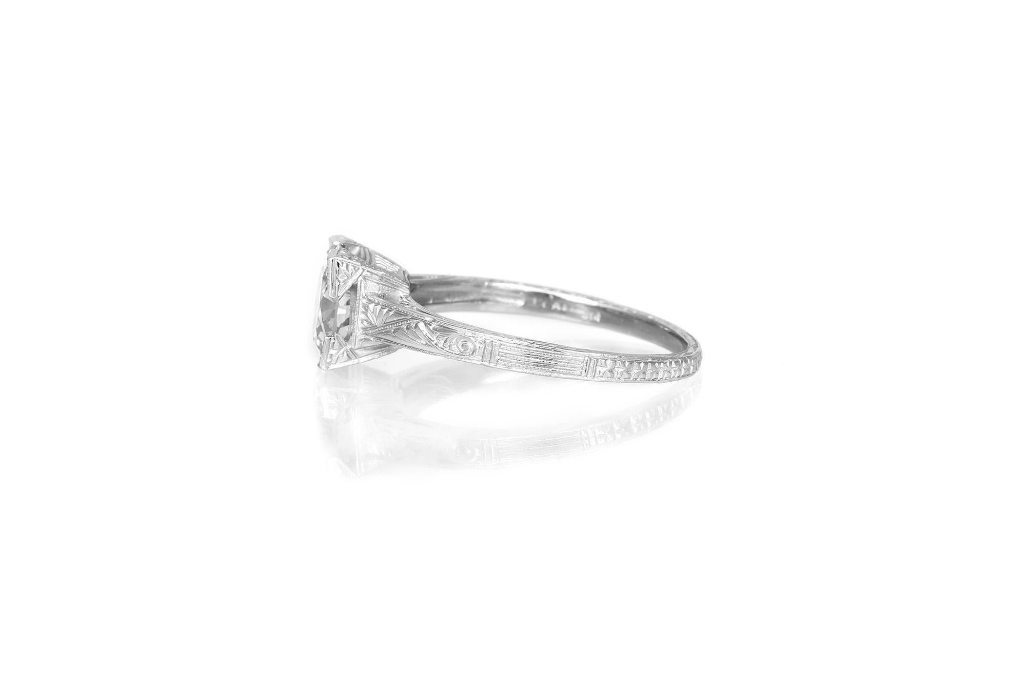 Art Déco Anello di fidanzamento con diamante antico taglio europeo da 1,40 carati Art Deco 1930 in vendita