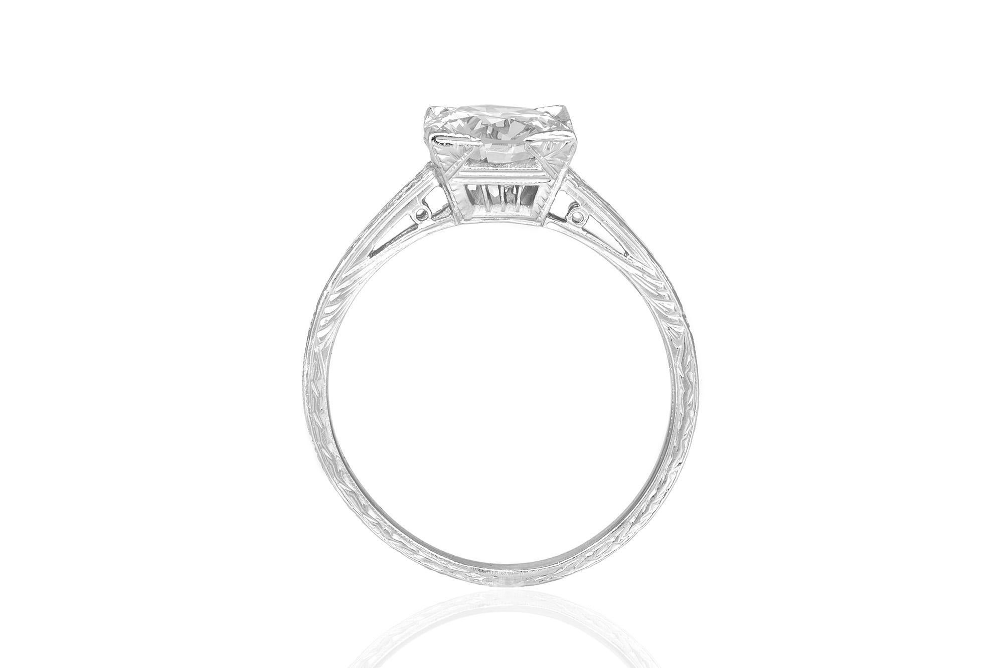 Taglio antico europeo Anello di fidanzamento con diamante antico taglio europeo da 1,40 carati Art Deco 1930 in vendita
