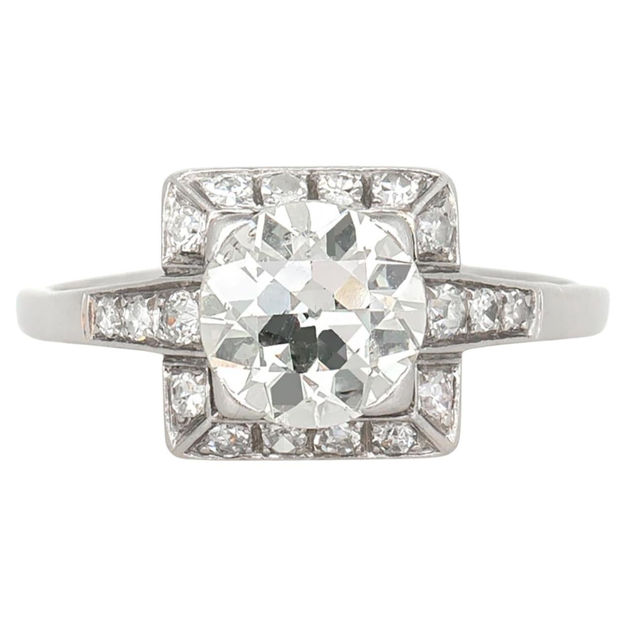 Bague de fiançailles ancienne Art Deco 1930s 1.40 Carat Old European Cut Diamond Engagement Ring en vente
