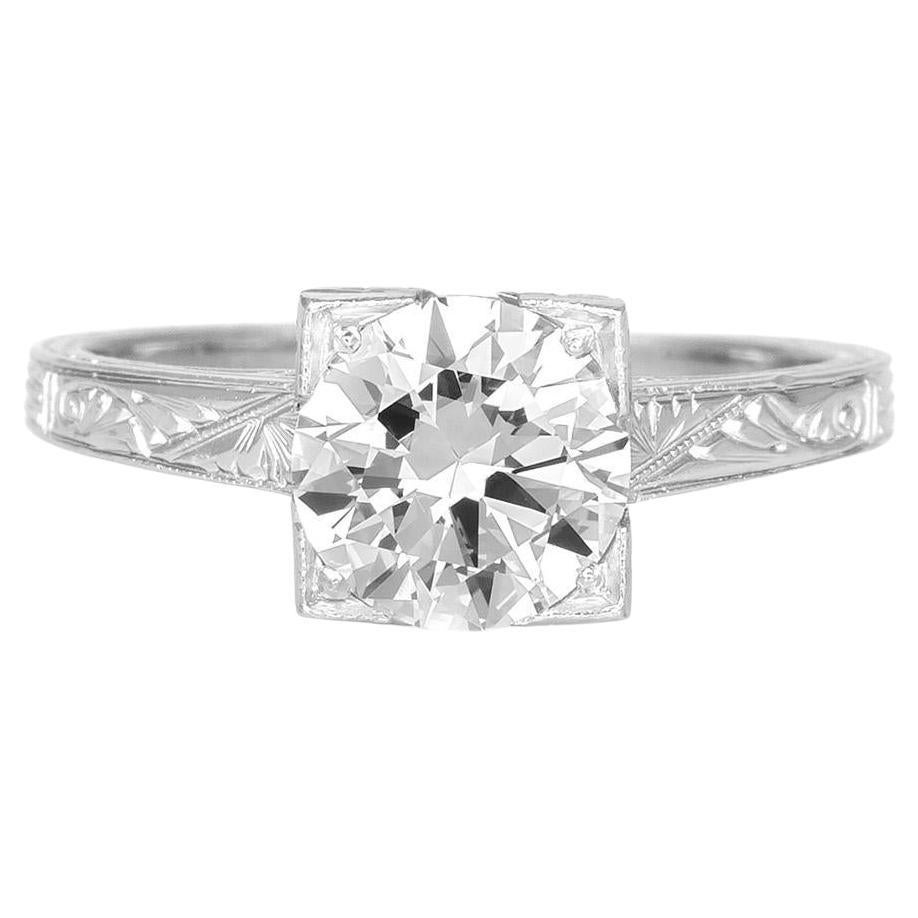 Anello di fidanzamento con diamante antico taglio europeo da 1,40 carati Art Deco 1930 in vendita