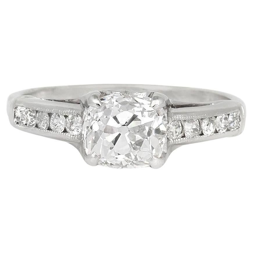 Antique Art Deco 1930s 1.47 Carat Old Mine Cut Diamond Engagement Ring For Sale