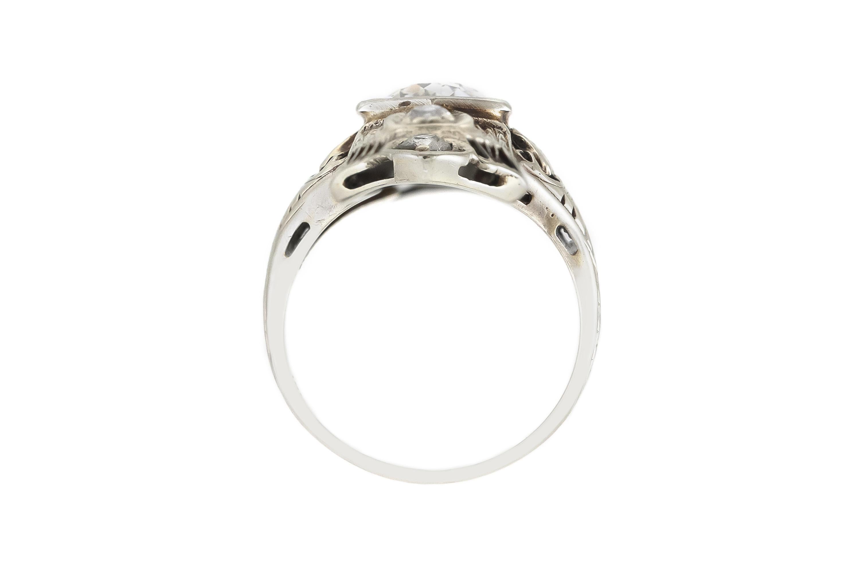 Antiker Art Deco 1930er Jahre 1,50 Karat Alt Europäischer Schliff Diamant Dinner Ring (Art déco) im Angebot