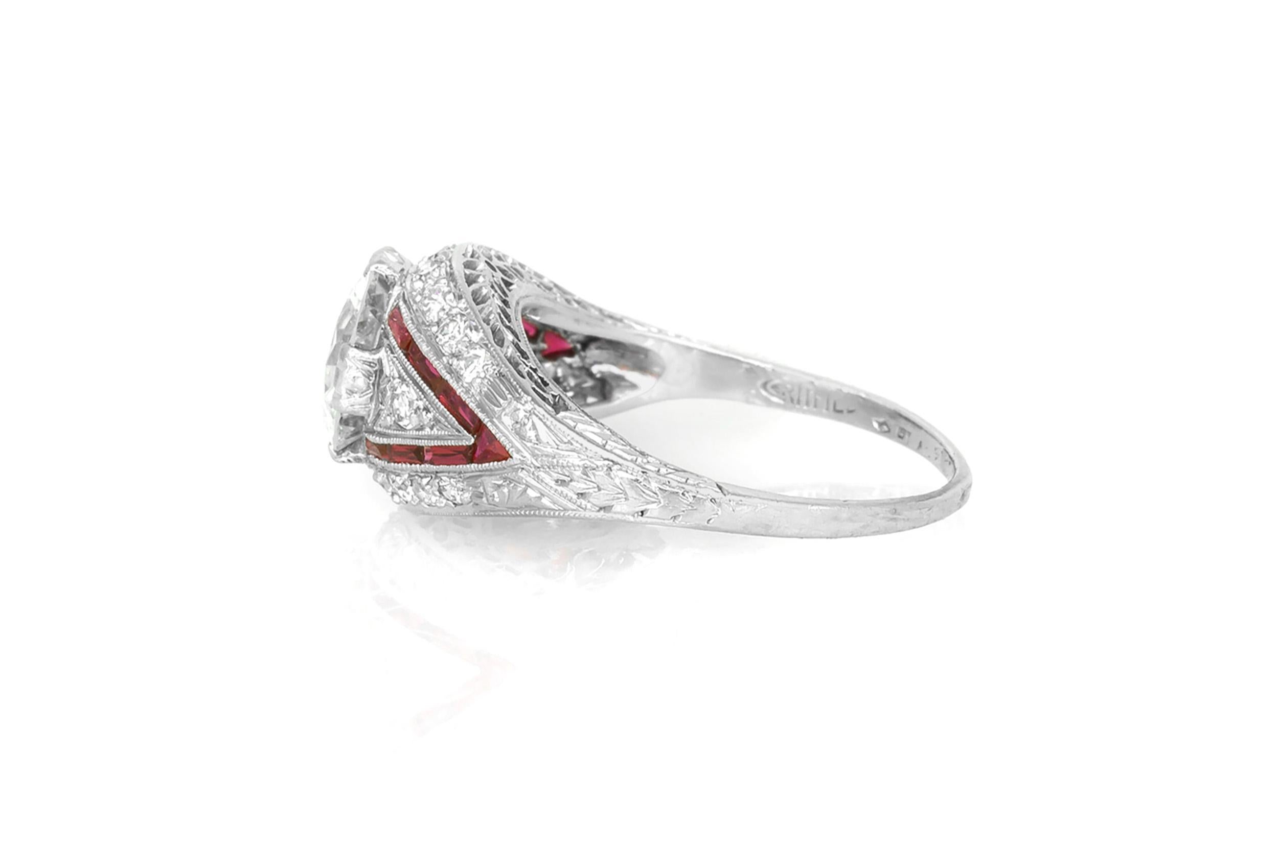 Antique Art Deco 1930s 1.50 Carat Old European Cut Diamond Engagement Ring In Good Condition For Sale In New York, NY