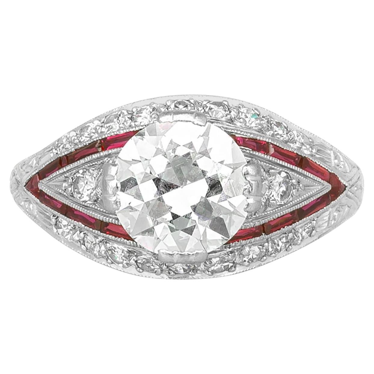 Antique Art Deco 1930s 1.50 Carat Old European Cut Diamond Engagement Ring For Sale