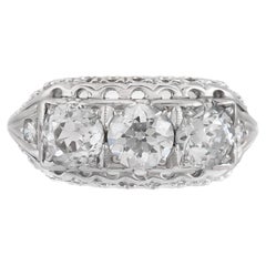Anello antico Art Deco anni '30 da 1,50 carati con tre pietre di diamante vecchio taglio europeo