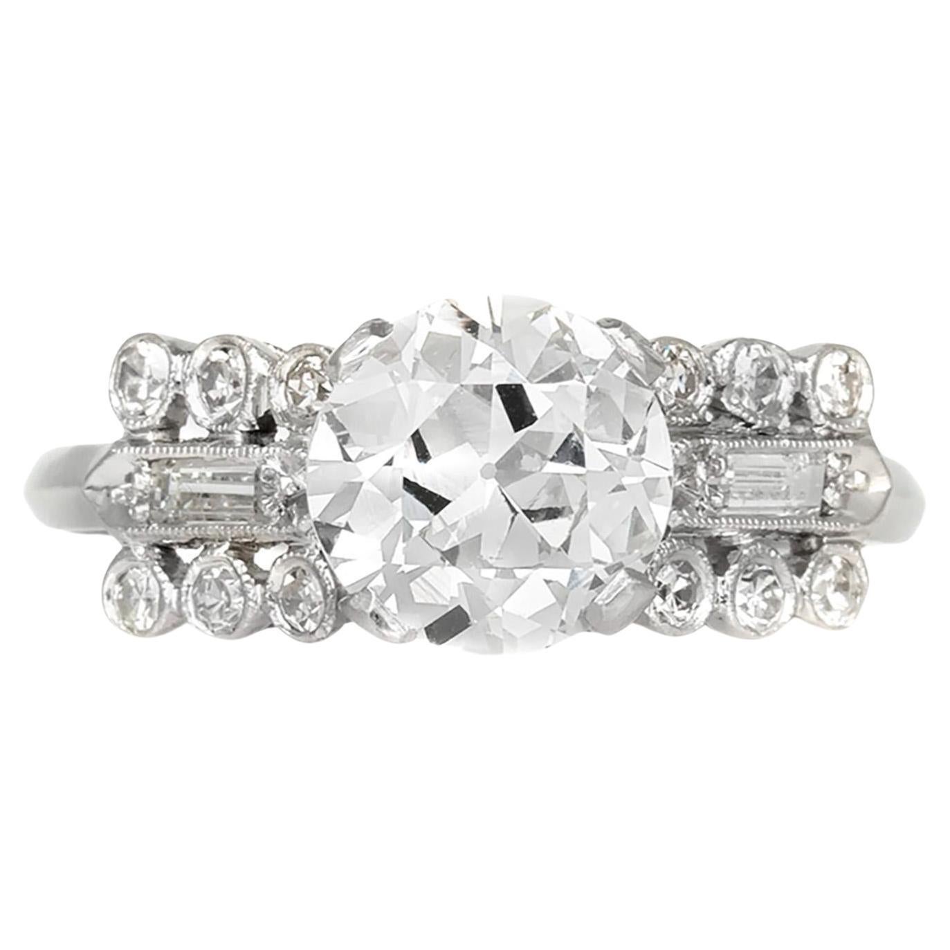 Antiguo Anillo de Compromiso de Diamantes de Corte Europeo Antiguo Art Decó de 1930 de 1,55 quilates