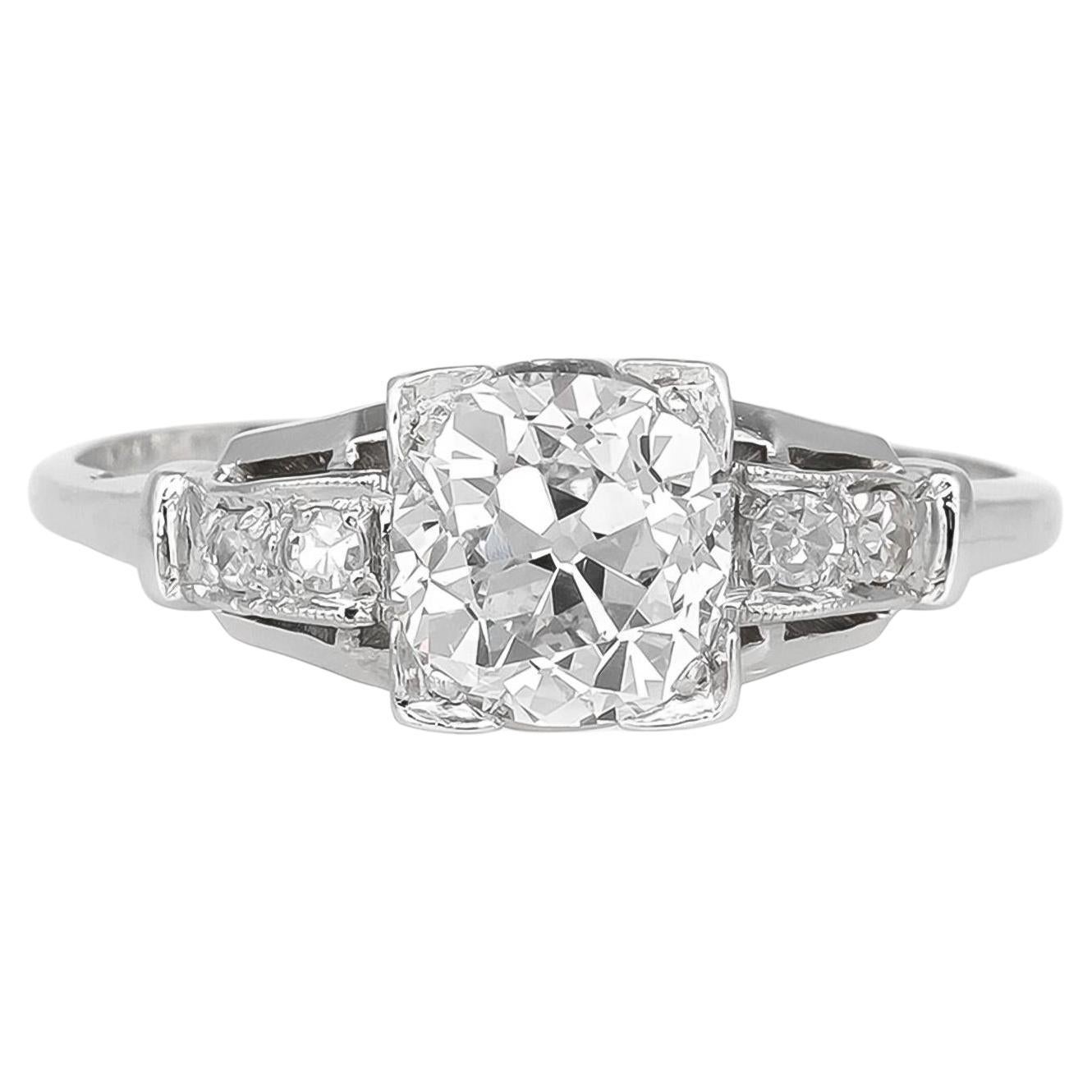 Antique Art Deco 1930s 1.56 Carat Old Mine Cut Diamond Engagement Ring