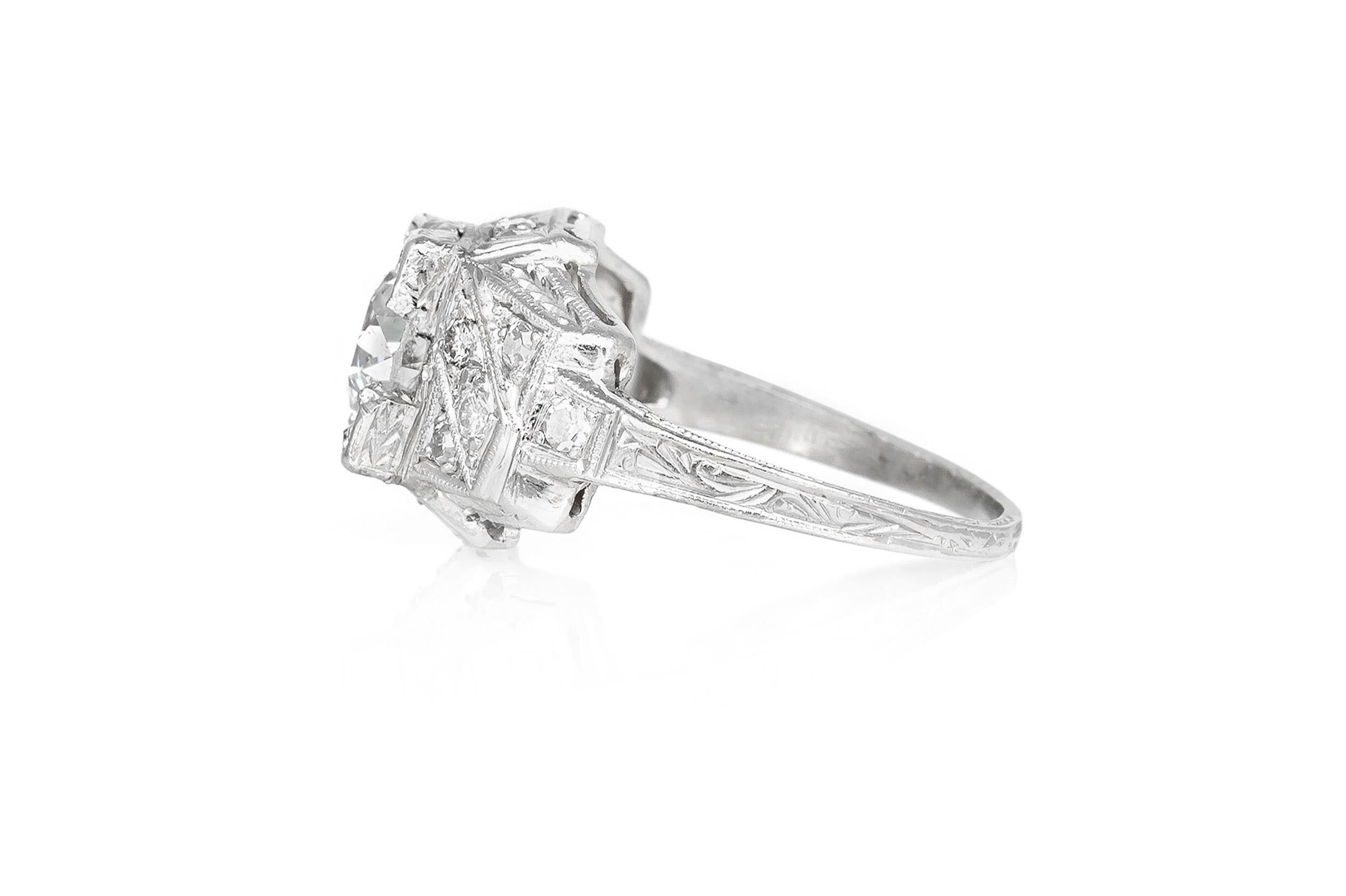 Antiguo Anillo de Compromiso de Diamantes de Corte Europeo Art Decó de 1930 de 1,57 quilates Corte europeo antiguo en venta