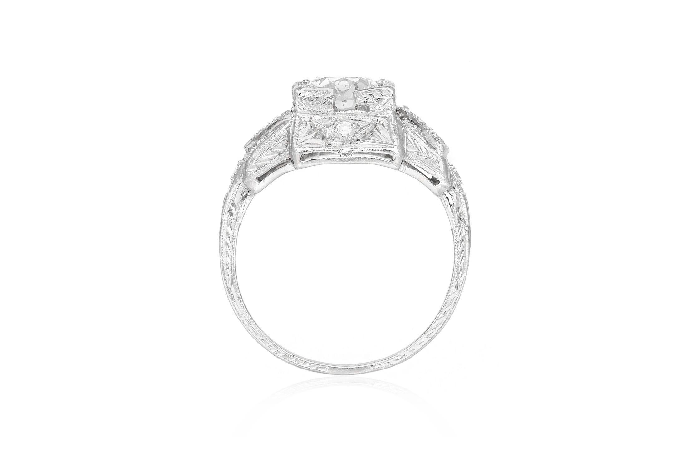Antiguo Anillo de Compromiso de Diamantes de Corte Europeo Art Decó de 1930 de 1,57 quilates en Bueno estado para la venta en New York, NY