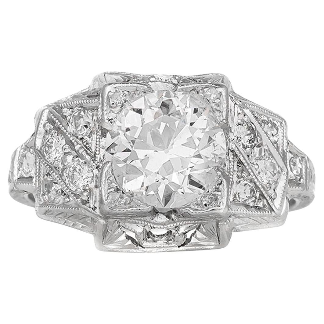 Antique Art Deco 1930s 1.57 Carat Old European Cut Diamond Engagement Ring