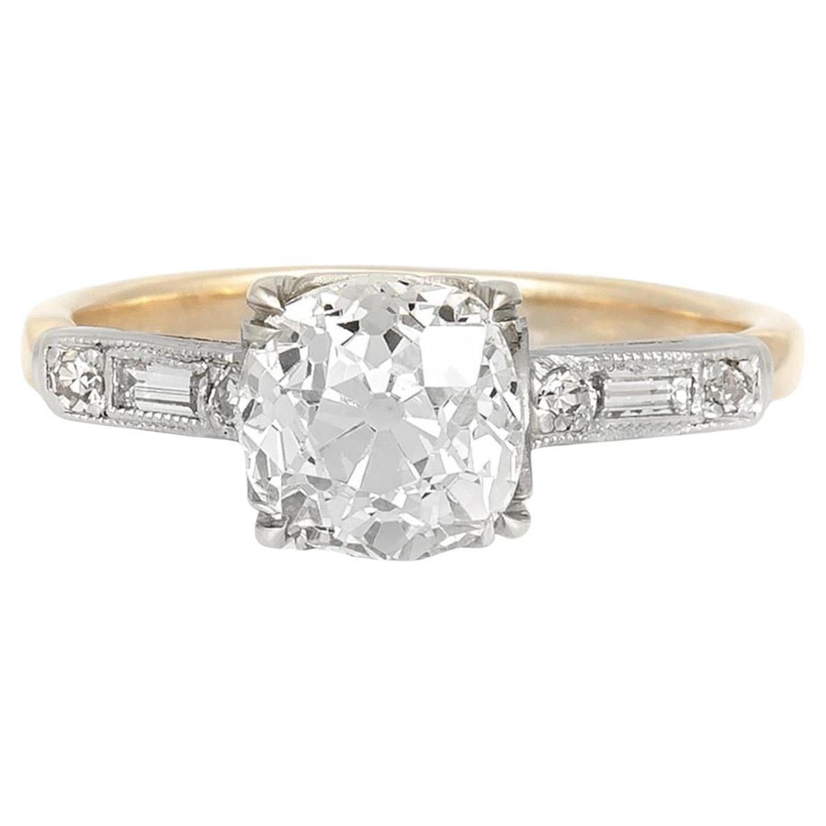 Antique Art Deco 1930s 1.67 Carat Old Mine Cut Diamond Engagement Ring