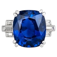 Bague Art déco des années 1930, saphir de Ceylan 17,13 carats avec diamants