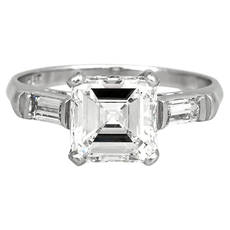 Antique Art Deco 1930s 1.95 Carat Square Emerald Cut Diamond Engagement Ring