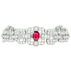 Bracciale antico Art Deco 1930 da 2,00 carati di rubini di Birmania e 13,00 carati di diamanti