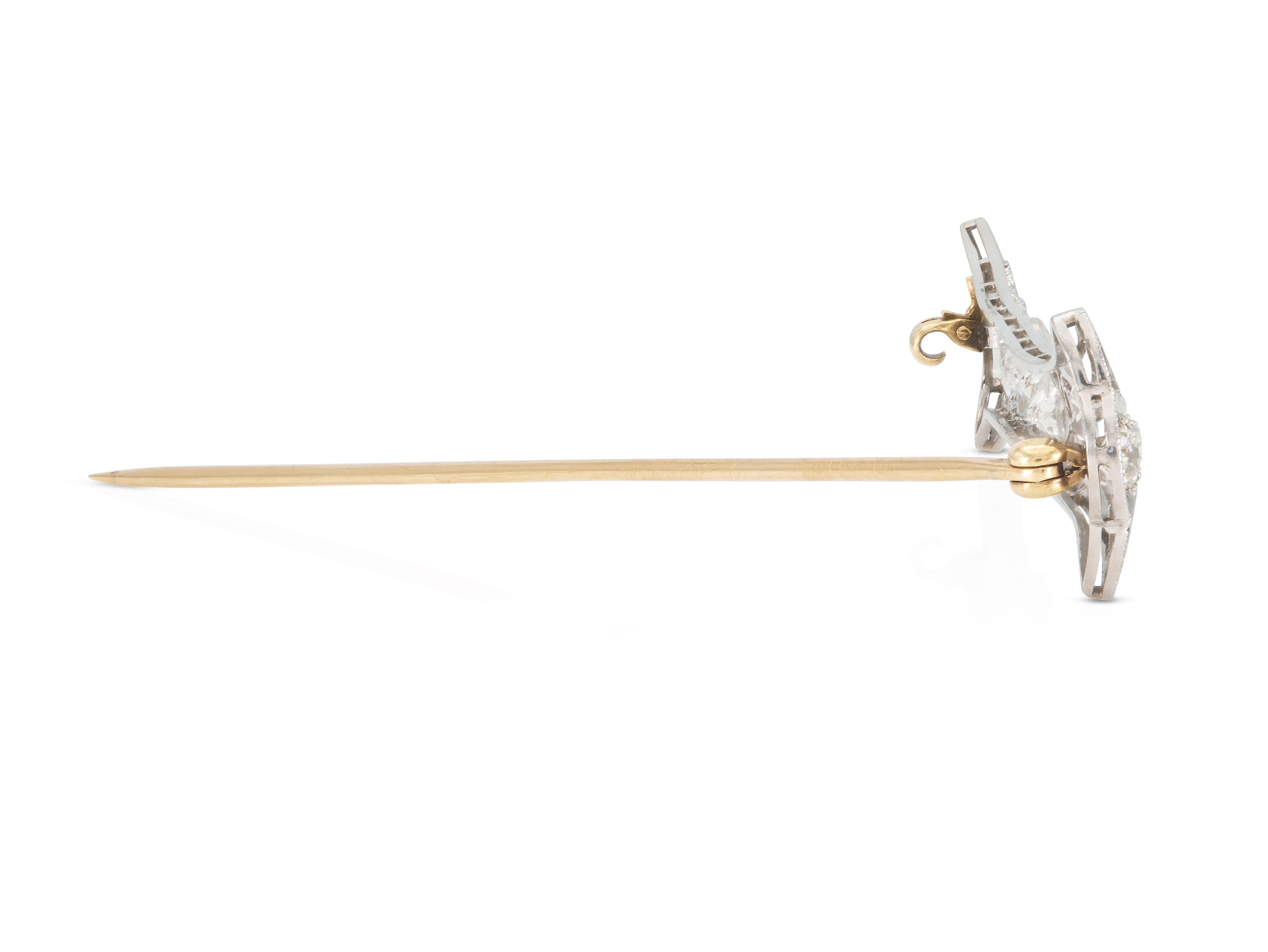 Old European Cut Antique Art Deco 1930s 2.00 Carat Diamond Bar Pin For Sale