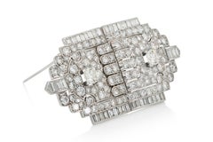 Antique Art Deco 1930s 22.00 Carat Diamond Double Clip Brooch
