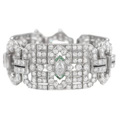 Antikes, breites Art-Déco-Armband mit Smaragd und Onyx, 1930er Jahre, 22.00 Karat Diamant