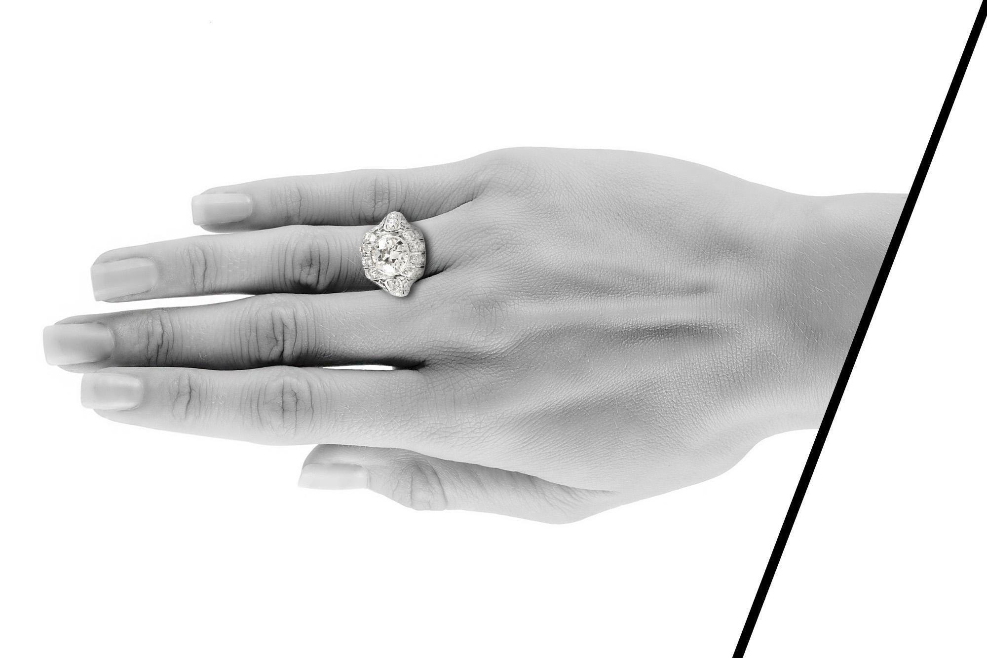 Women's Antique Art Deco 1930s 2.25 Carat Old European Cut Diamond Engagement Ring For Sale