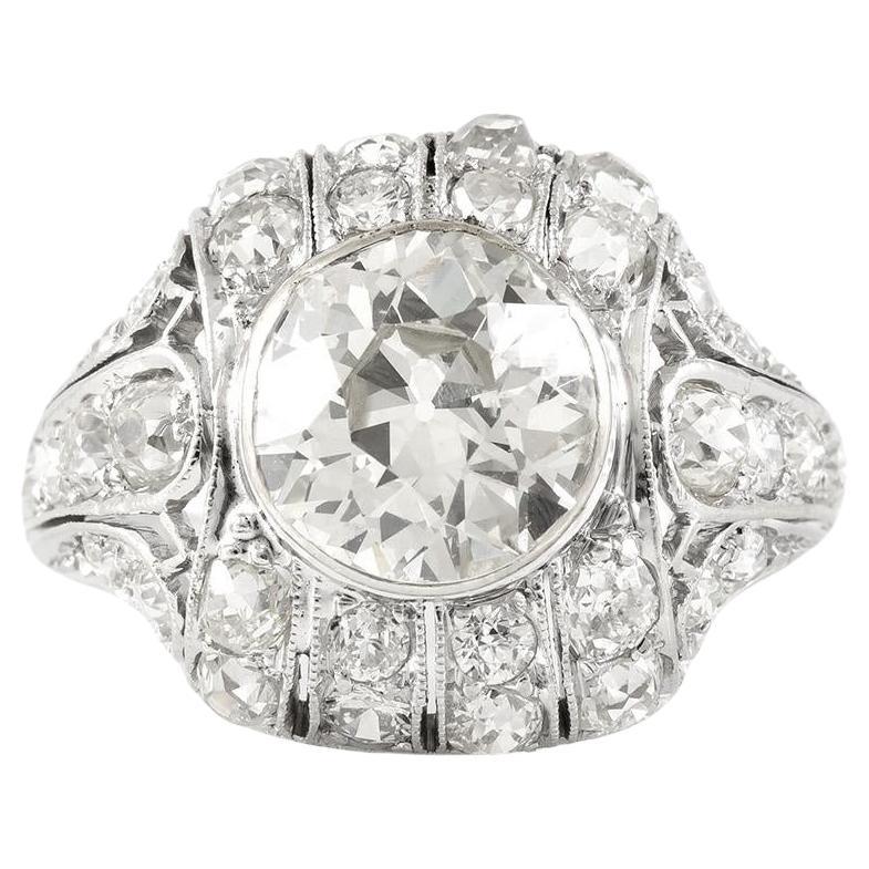 Antique Art Deco 1930s 2.25 Carat Old European Cut Diamond Engagement Ring