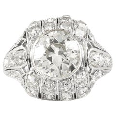 Bague de fiançailles Art déco des années 1930 avec diamant taille européenne ancienne de 2,25 carats