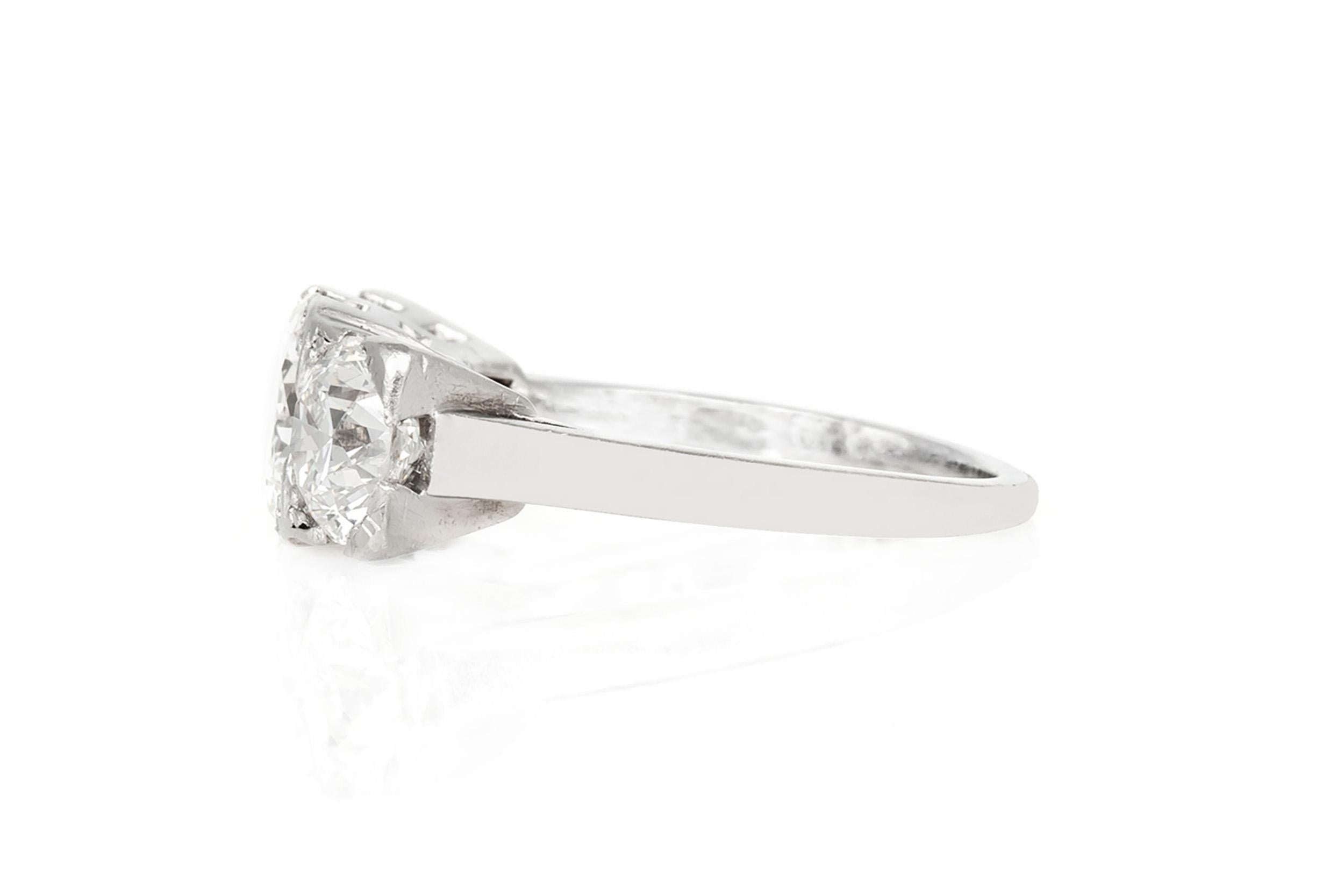 Old European Cut Antique Art Deco 1930s 2.40 Carat Three Stone Diamond Ring For Sale