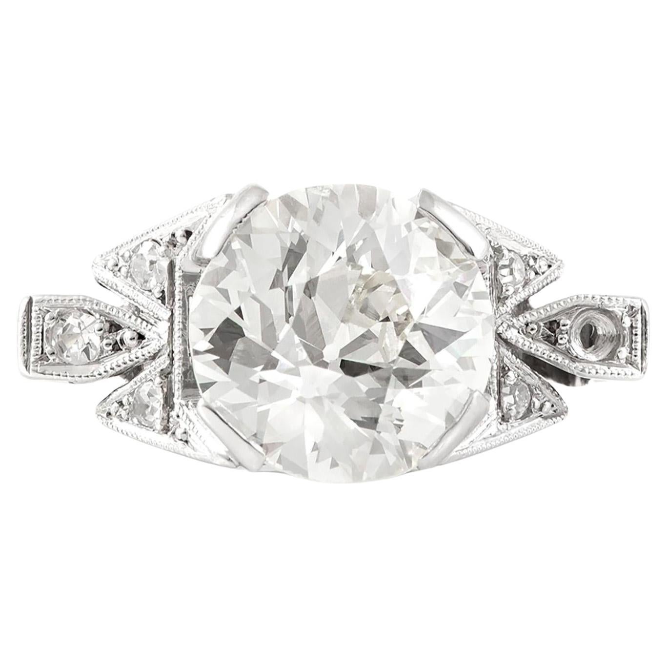 Antique Art Deco 1930s 2.41 Carat Old European Cut Diamond Engagement Ring