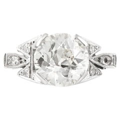 Bague de fiançailles Art déco des années 1930 avec diamant taille européenne ancienne de 2,41 carats