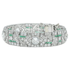 Bracciale antico Art Deco 1930 con diamanti e smeraldi da 24,50 carati