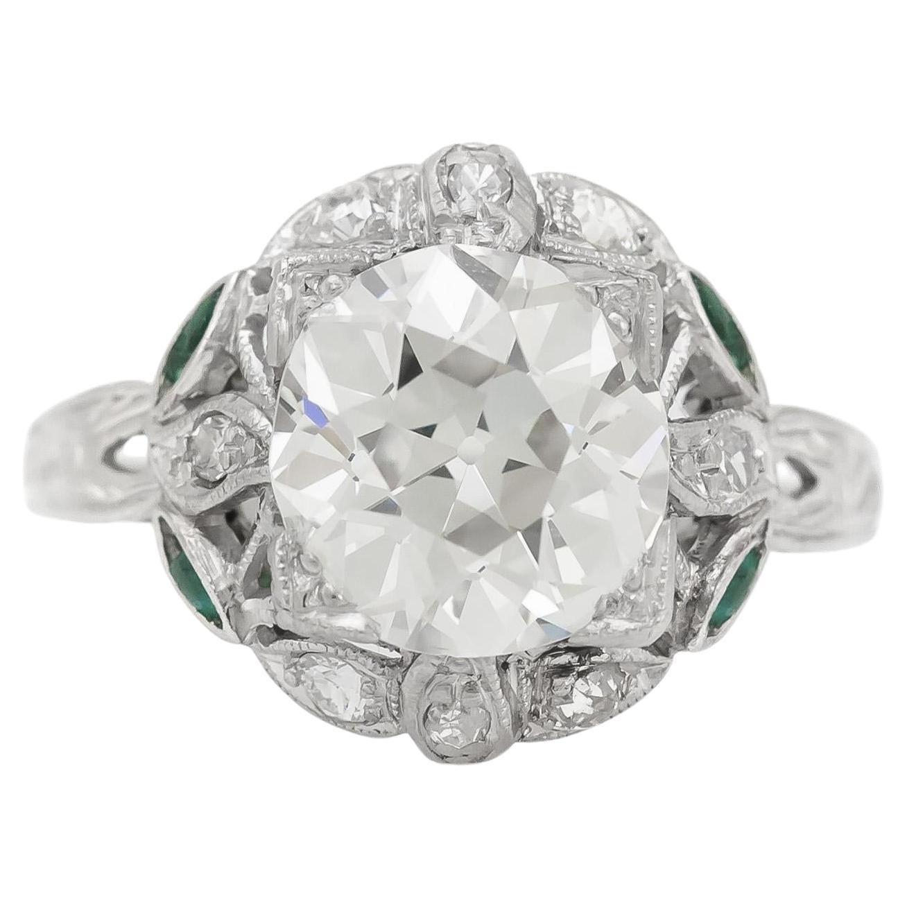 Antique Art Deco 1930s 2.50 Carat Old European Cut Diamond Engagement Ring For Sale