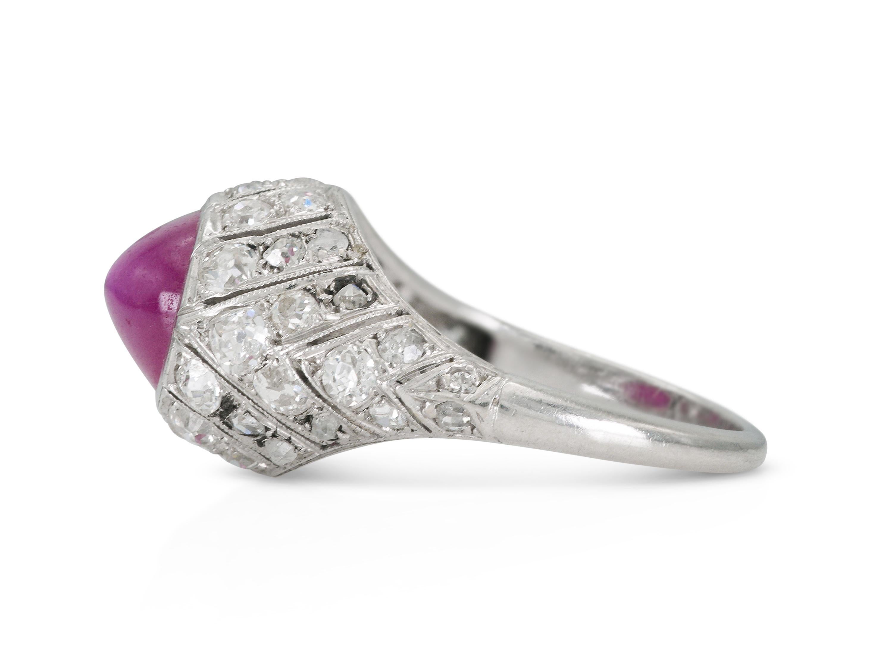 Cabochon Antique Art Deco 1930s 3.00 Carat Star Ruby Ring with Diamonds For Sale