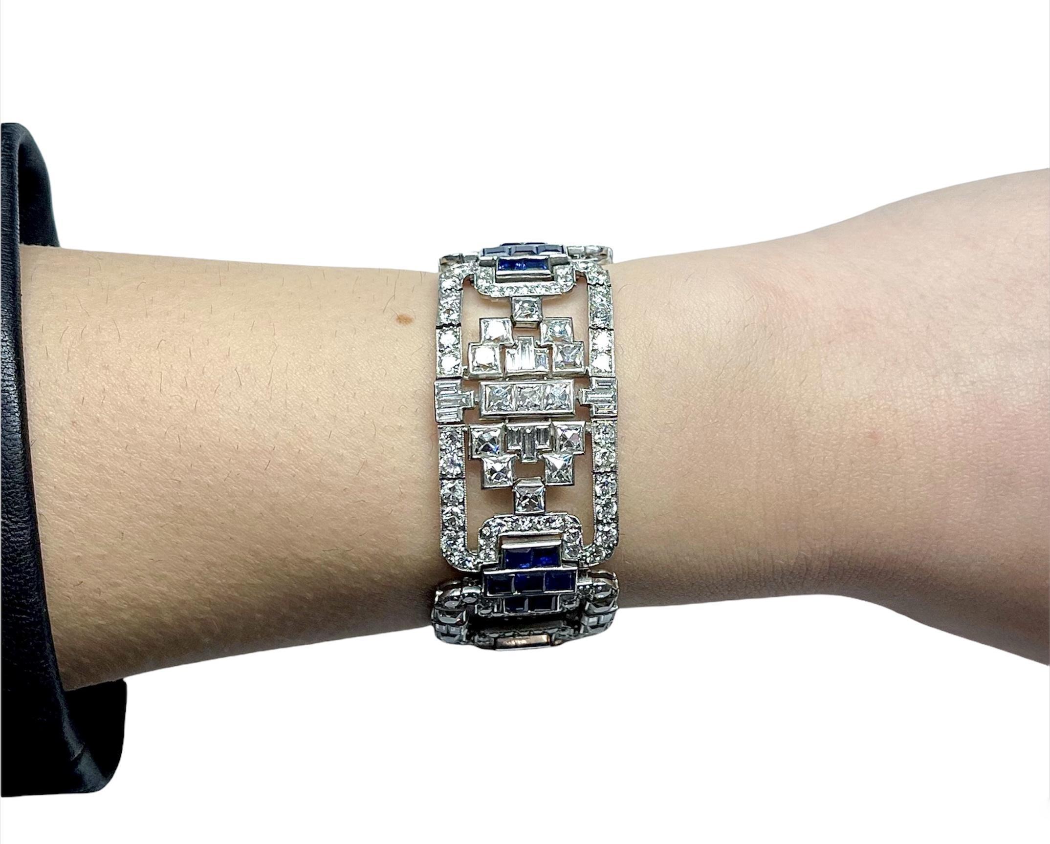 Bracelet ajouré Art déco des années 1930 avec diamants et saphirs de 30,00 carats Pour femmes en vente