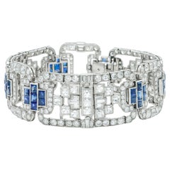 Bracelet ajouré Art déco des années 1930 avec diamants et saphirs de 30,00 carats