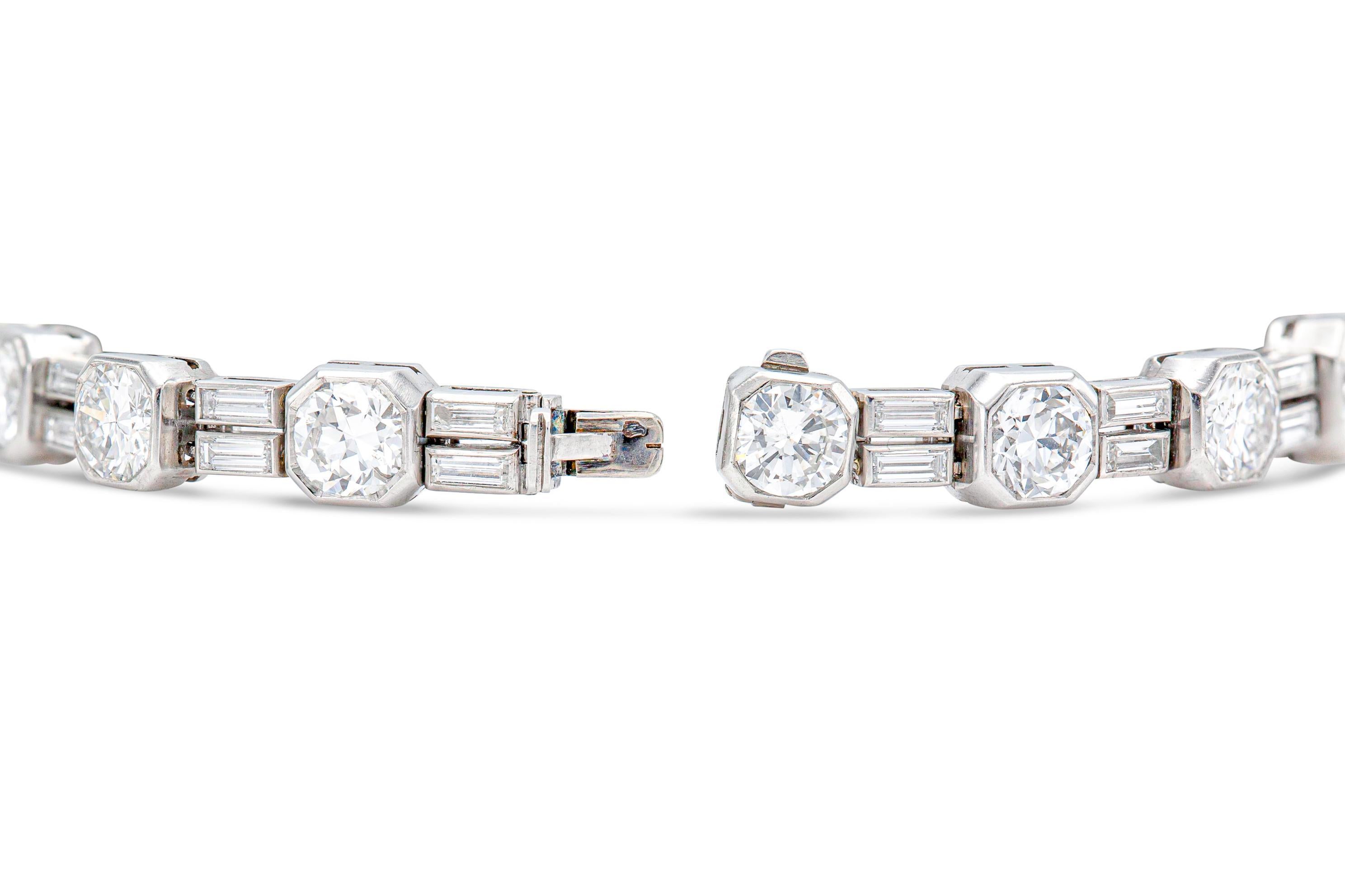 Bracciale antico Art Deco 1930 da 30,00 carati con diamanti europei e taglio baguette In condizioni buone in vendita a New York, NY
