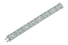 Antique Art Deco 1930s 31.00 Carat Diamond Bracelet with Emeralds