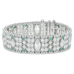 Bracelet Art déco ancien des années 1930 avec diamants de 31,00 carats et émeraudes